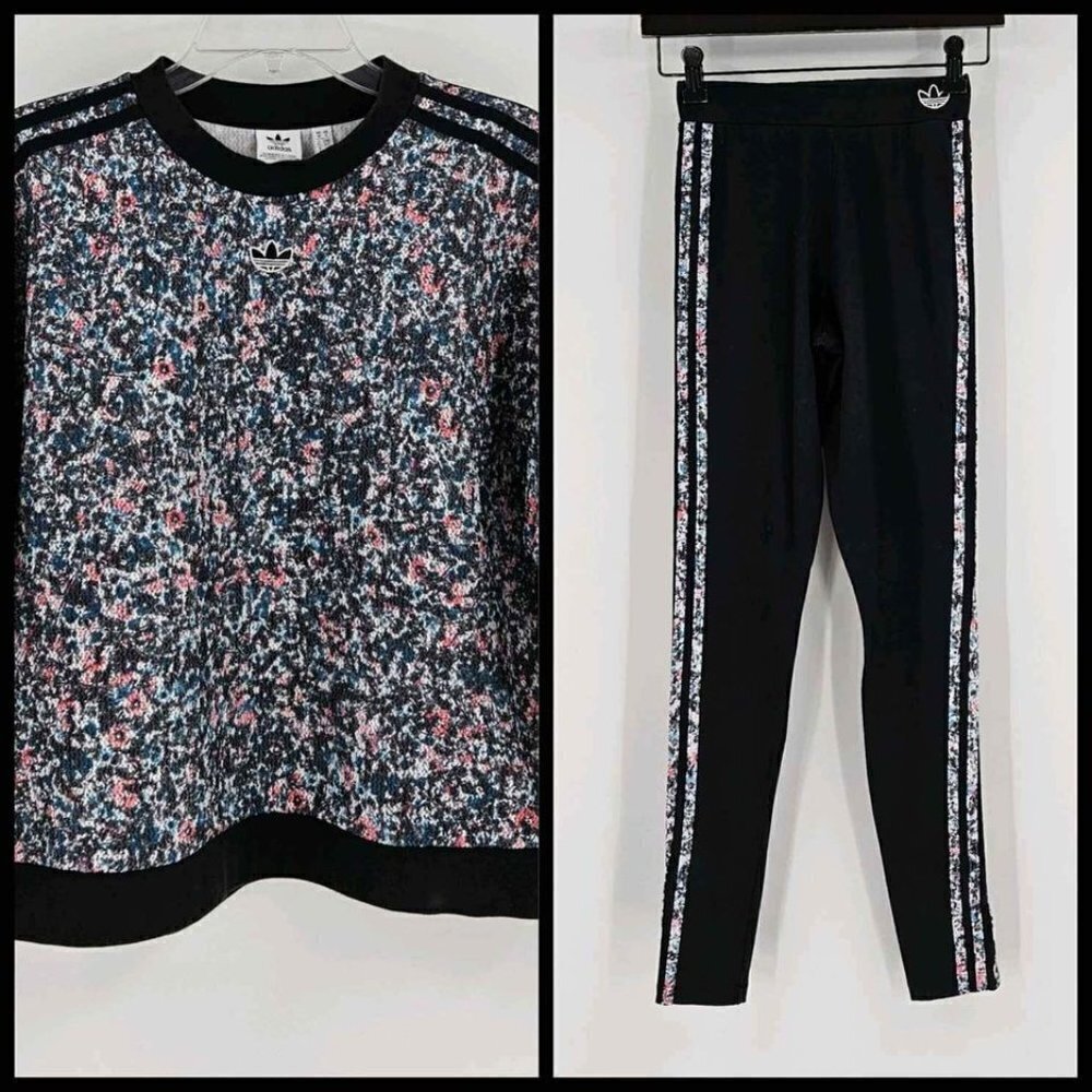 Adidas Primegreen 2 Piece Floral Sweatshirt w/Three Stripe Leggins XS/S